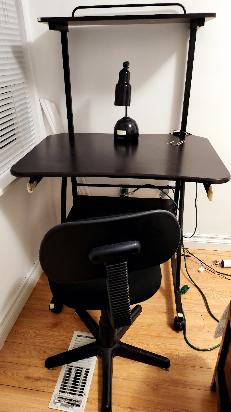 Black Computer Desk with Chair and Shelf