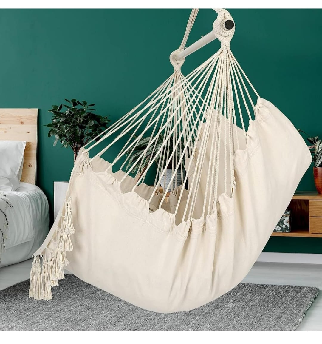 Cream-Colored Cotton Hammock Chair with Tassels - photo 4