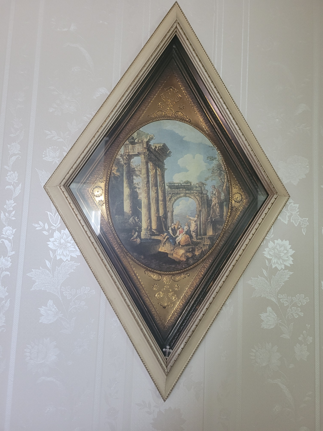 Antique Diamond-Shaped Framed Artwork