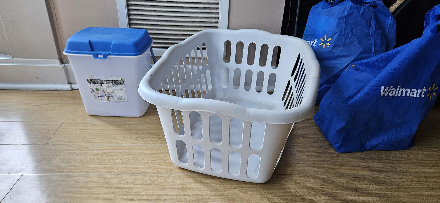 White Plastic Laundry Basket and kitchen bin