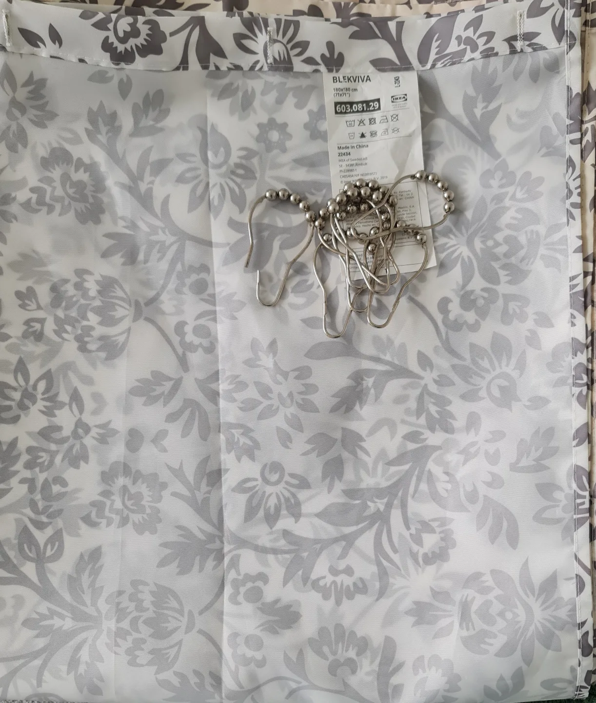 IKEA Floral Shower Curtain with Hooks thumbnail