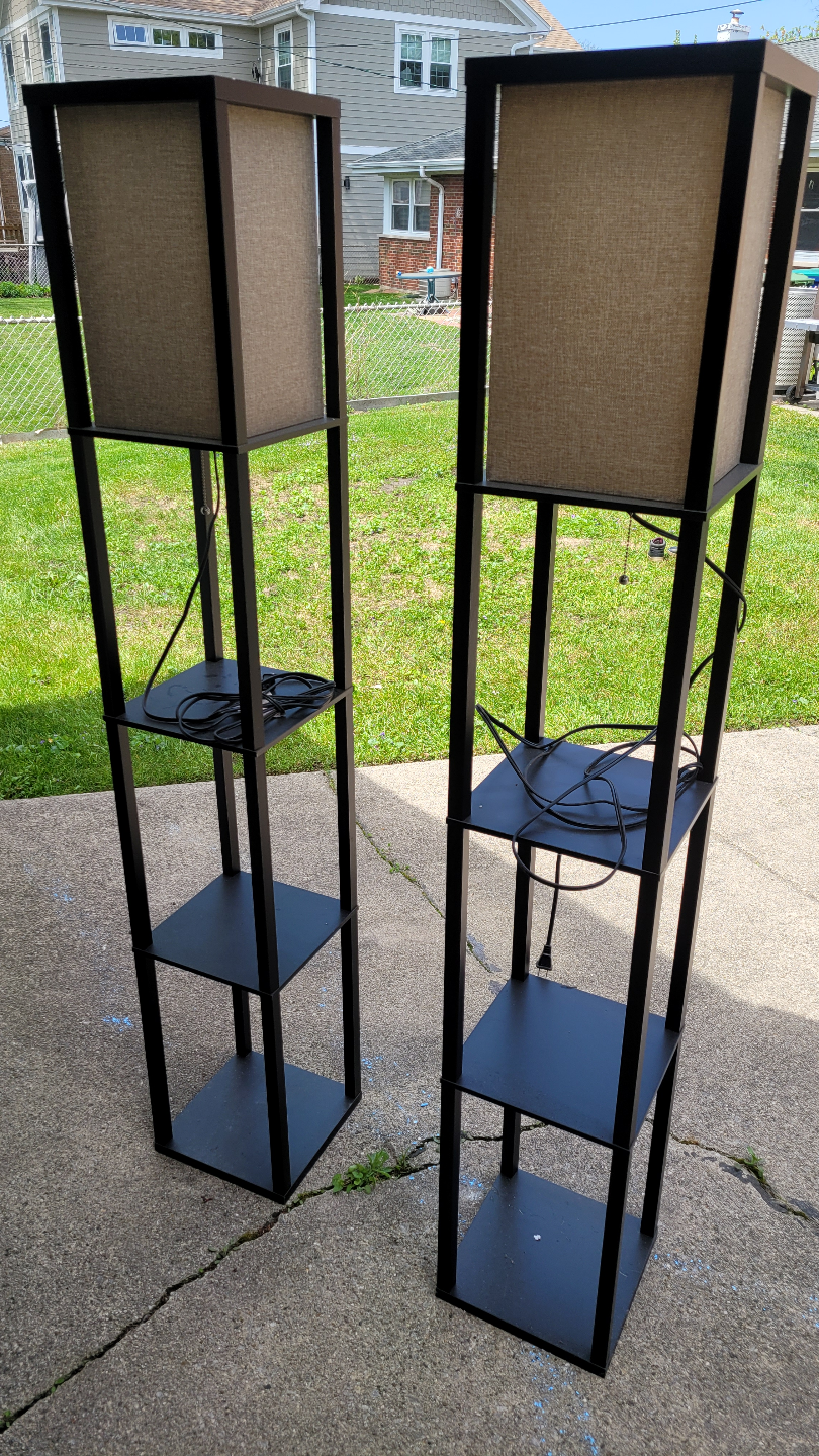 Pair of Black Floor Lamps with Shelves