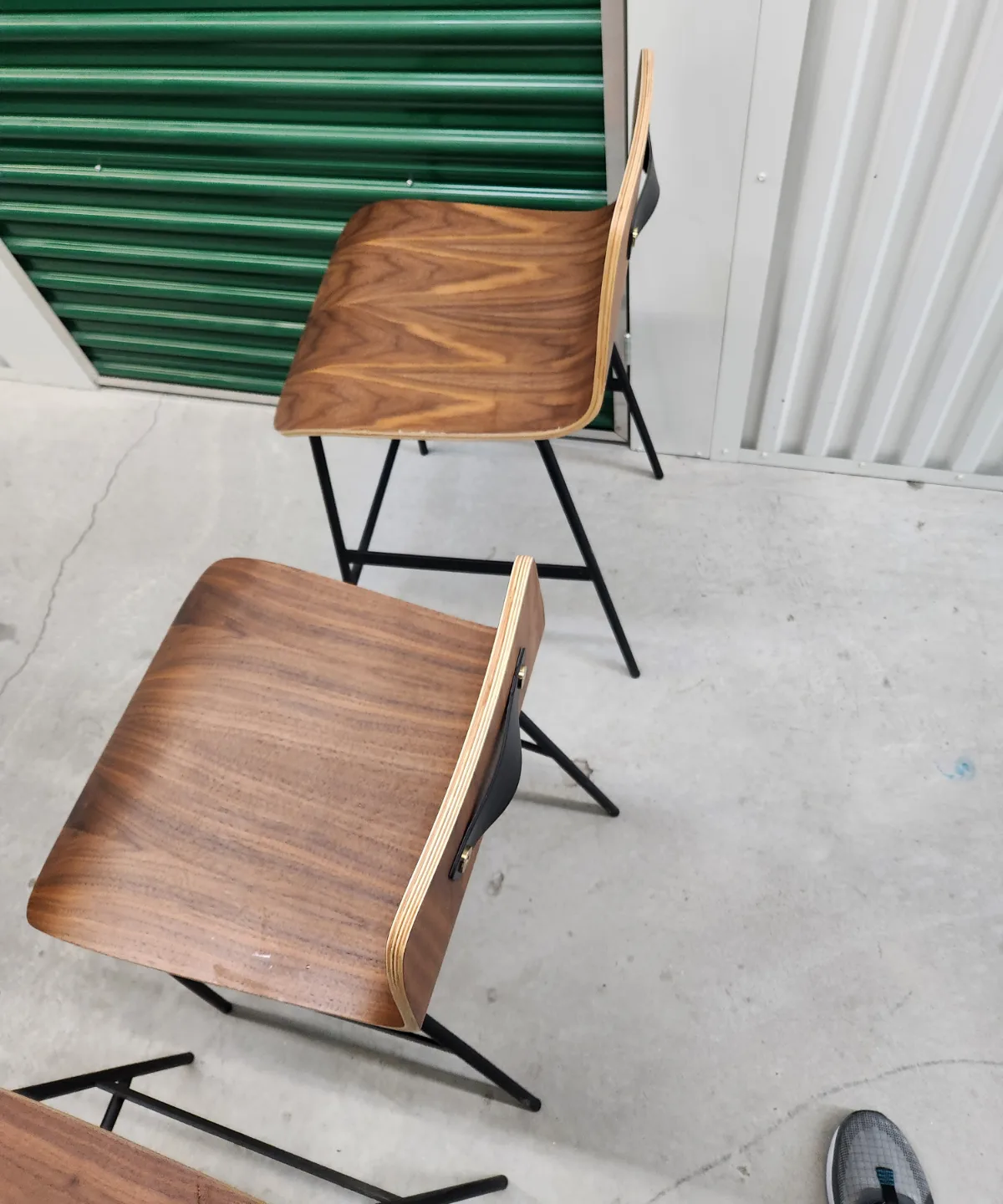 Set of Three Gus* Walnut Wood Bar Stools with Black Metal Legs image indicator(4)