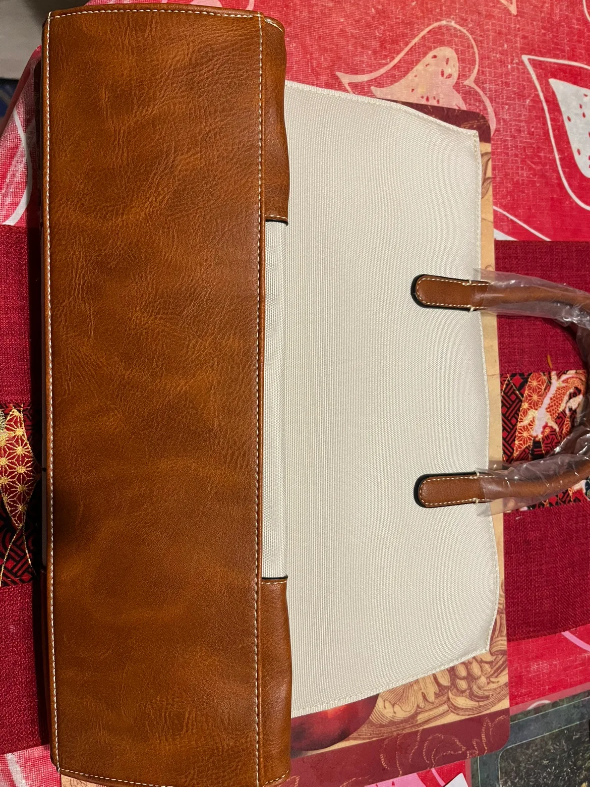 Floral Tote Bag with Brown Faux Leather Accents image indicator(2)