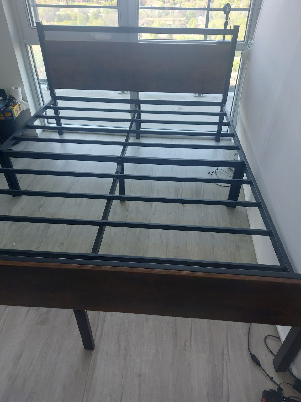 Queen Metal Bed Frame with Wooden Headboard - photo 4