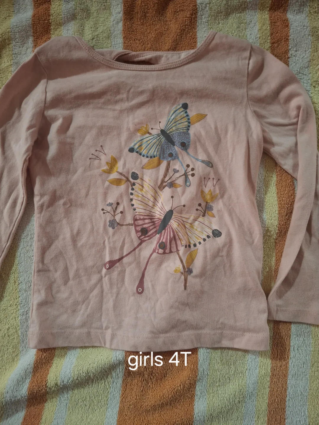 Girls Pink Butterfly Long Sleeve Shirt 4T thumbnail