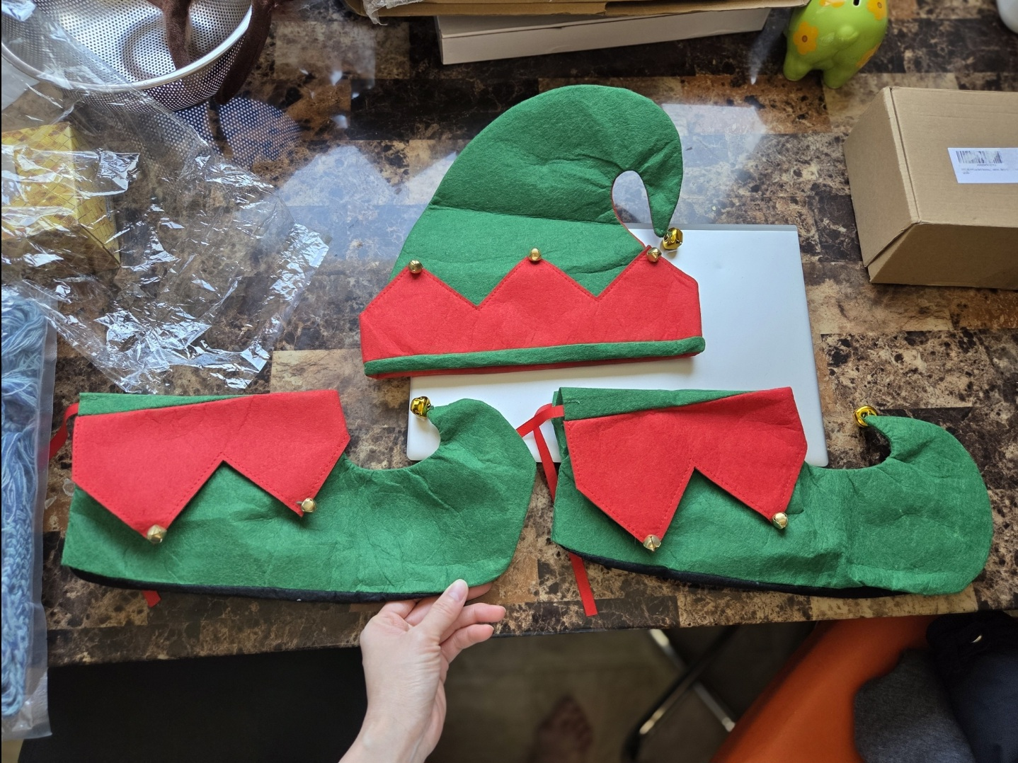 Brand New Elf Hat, Shoes Covers Felt Set Accessories Christmas - photo 2