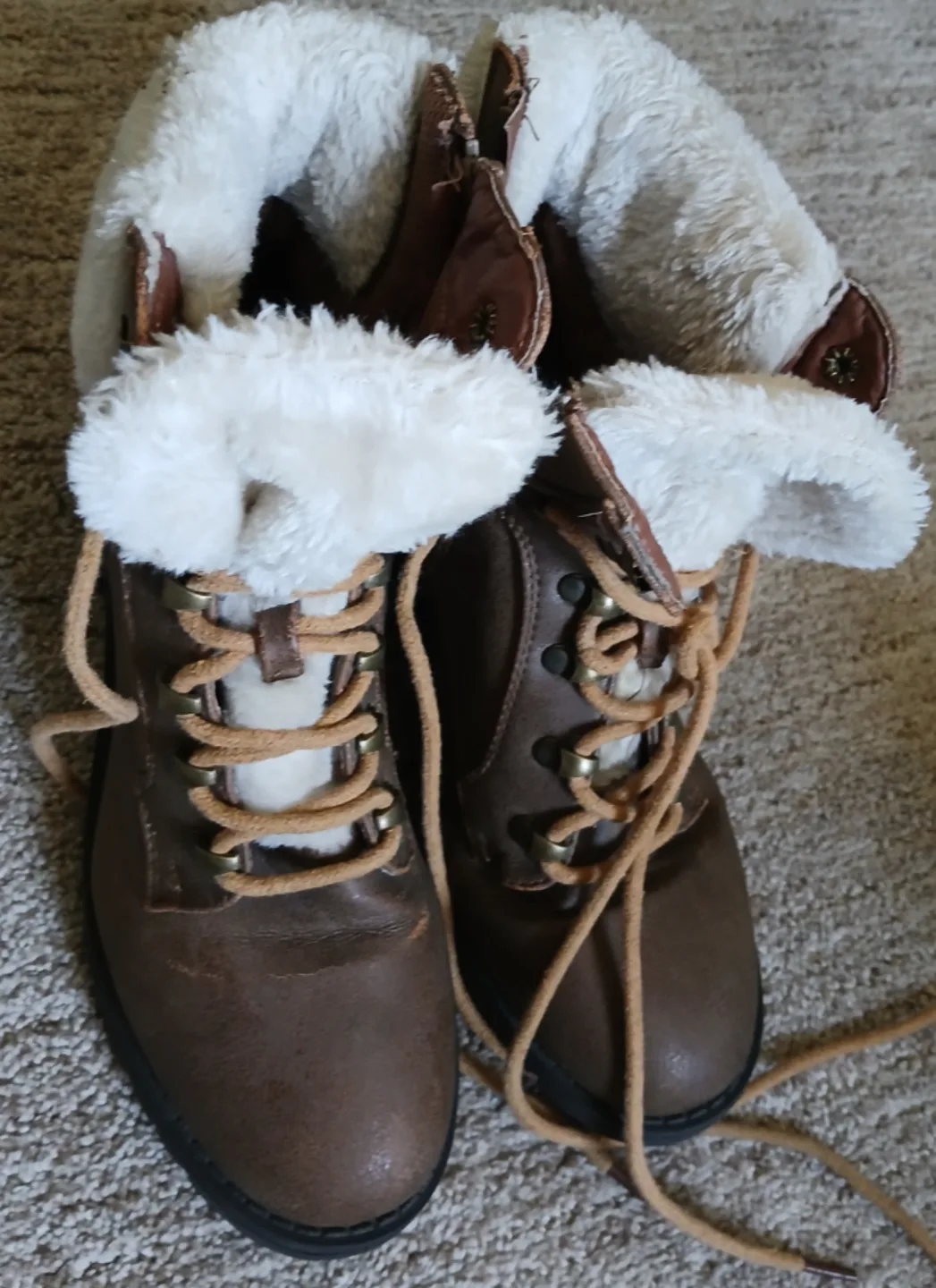 Brown Faux Leather Winter Boots with Faux Fur thumbnail