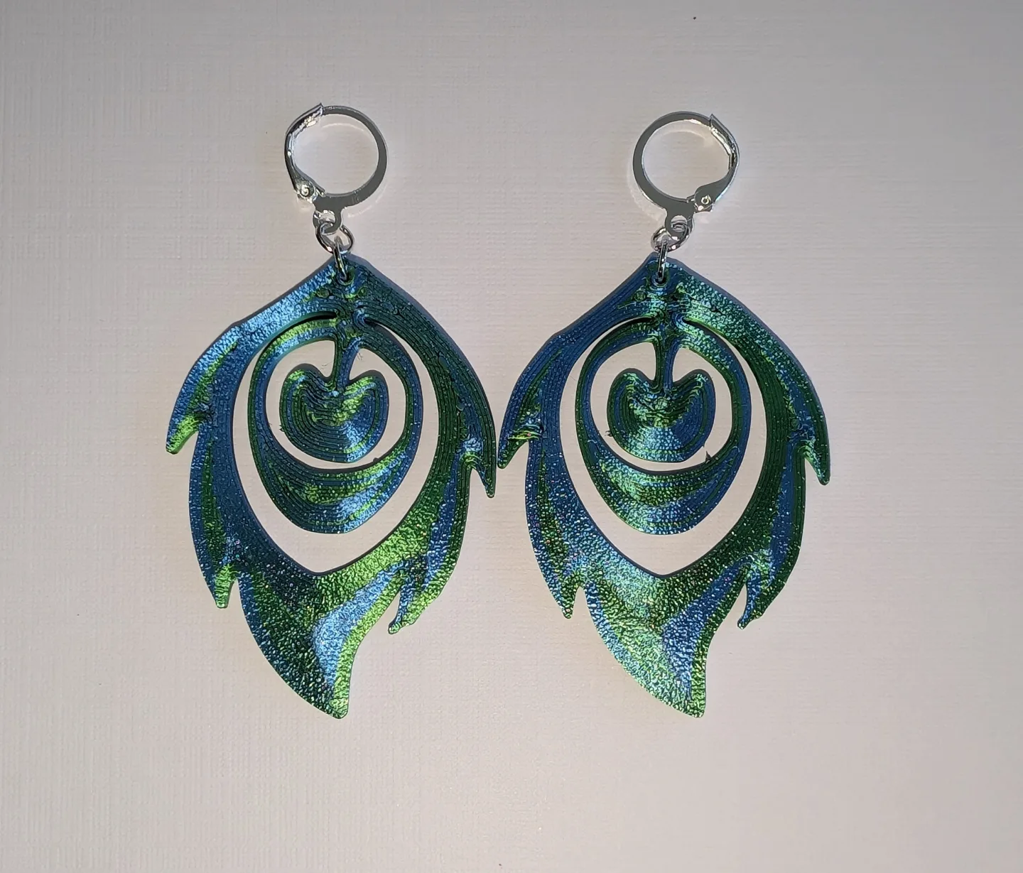 Teal and Green Statement Earrings - New, 3D printed thumbnail