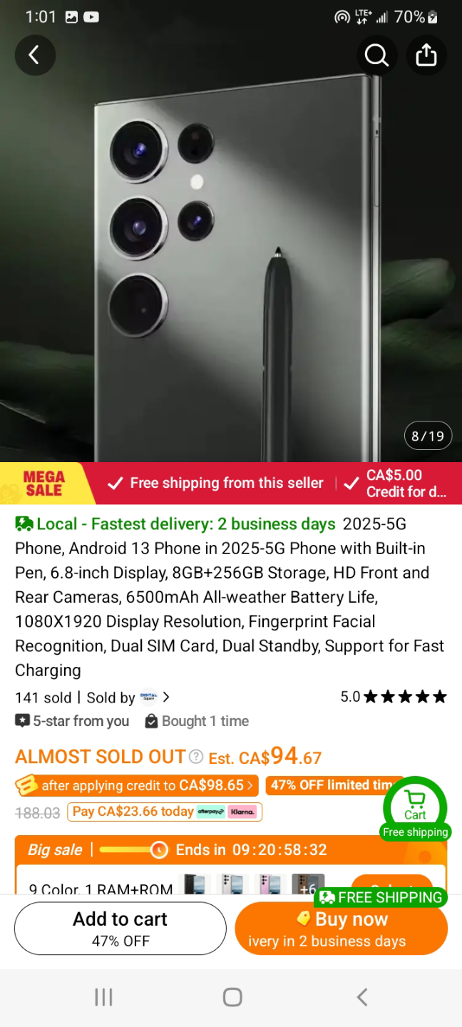 2025-5G Android Phone, 6.8-inch Display, 8GB+256GB, 6500mAh