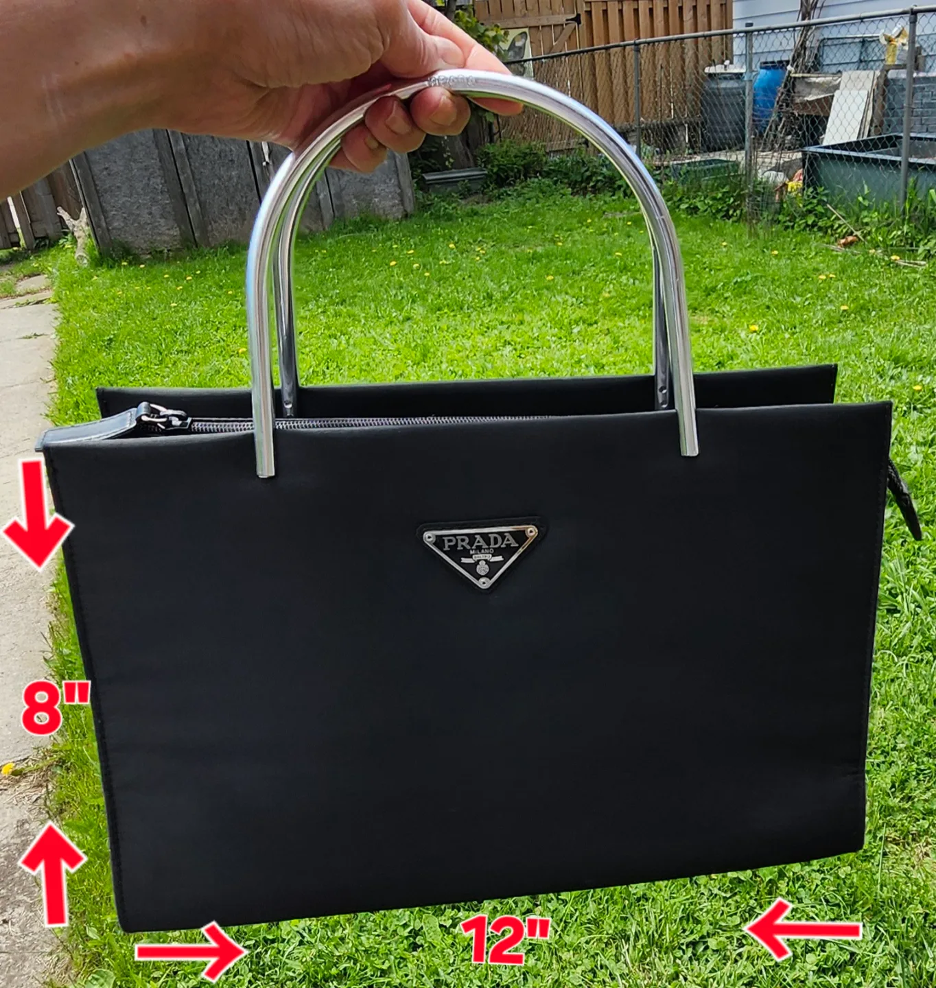 Authentic Prada Black Nylon Tote Bag with Metal Handles thumbnail