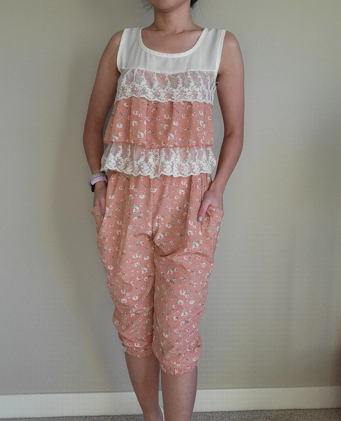 Floral jumpsuit with layered lace detail thumbnail