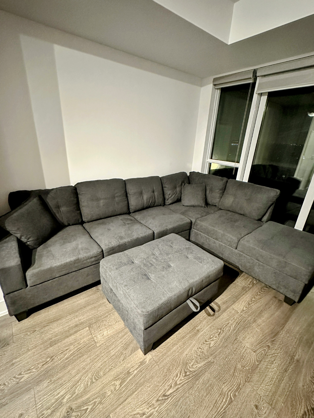 Charcoal Grey Sectional Sofa with Storage Ottoman