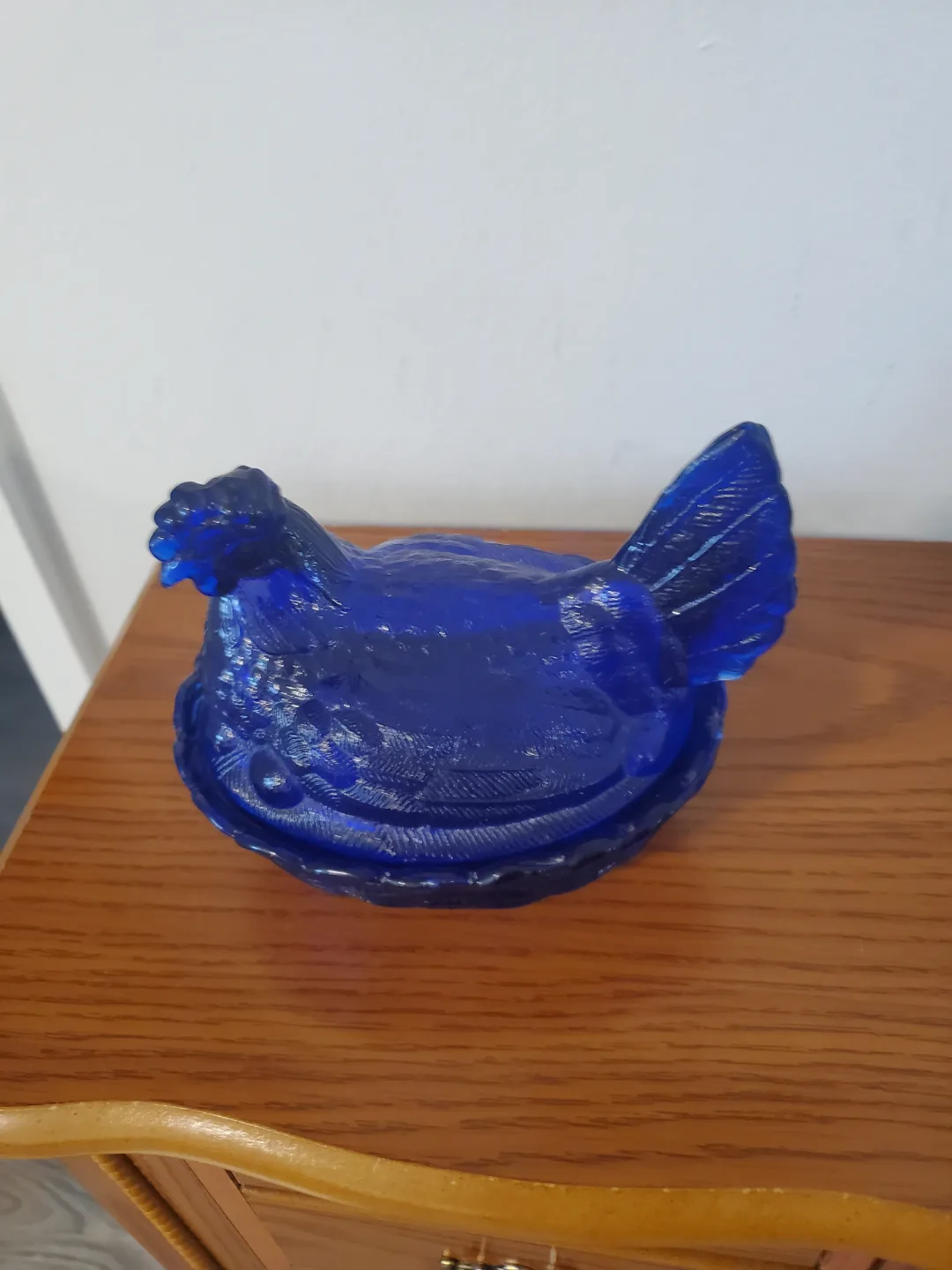 Vintage Cobalt Blue Hen on Nest Glass Dish thumbnail