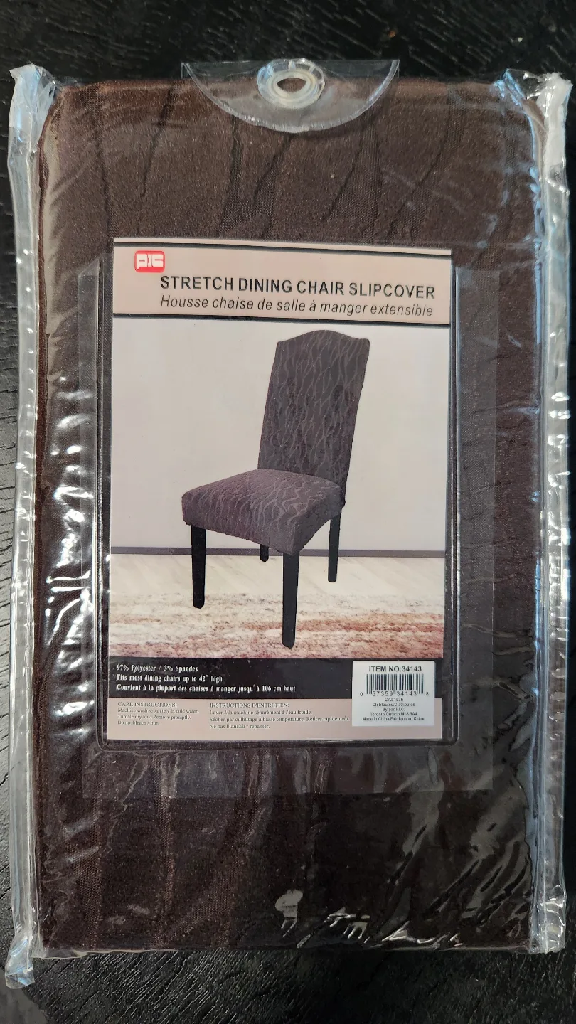 2x Brown Stretch Dining Chair Slipcovers thumbnail