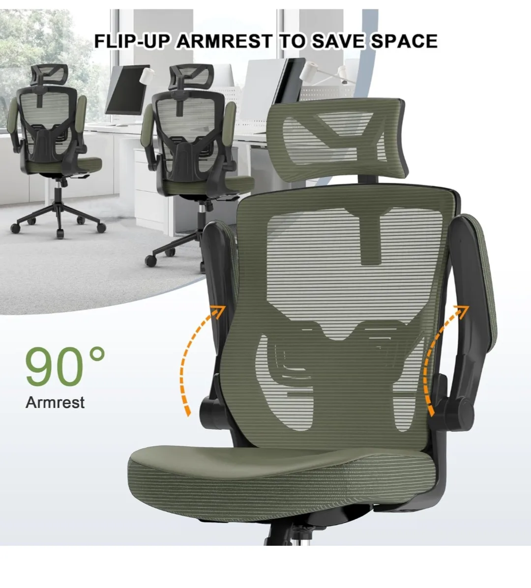 Ergonomic Mesh Office Chair with Adjustable Headrest image indicator(8)