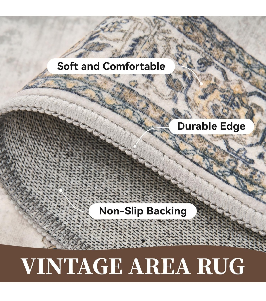 10x3ft Vintage Area Rug Runner - Beige, Grey, Cream - photo 3