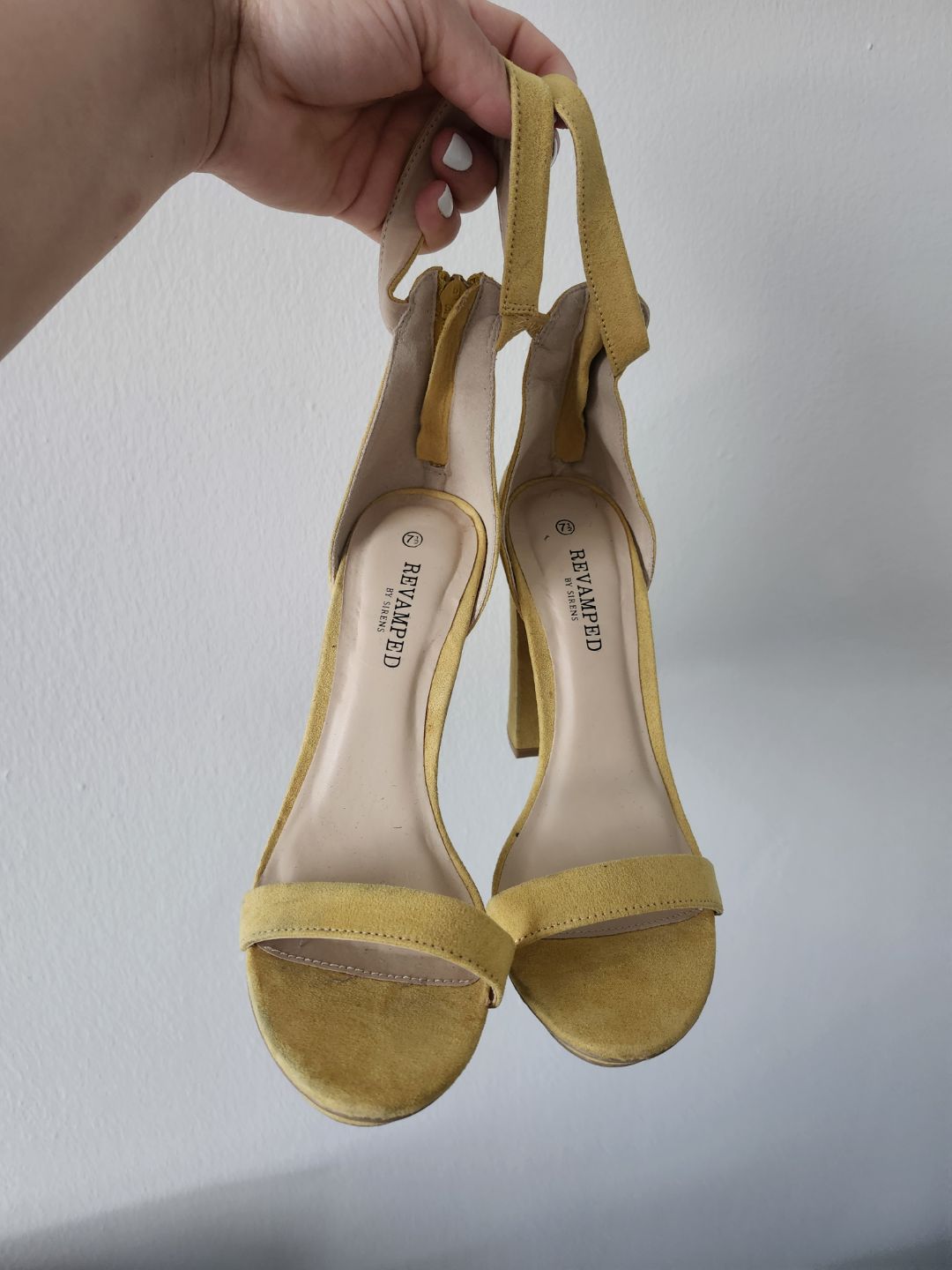 Mustard Yellow Suede Block Heel Sandals