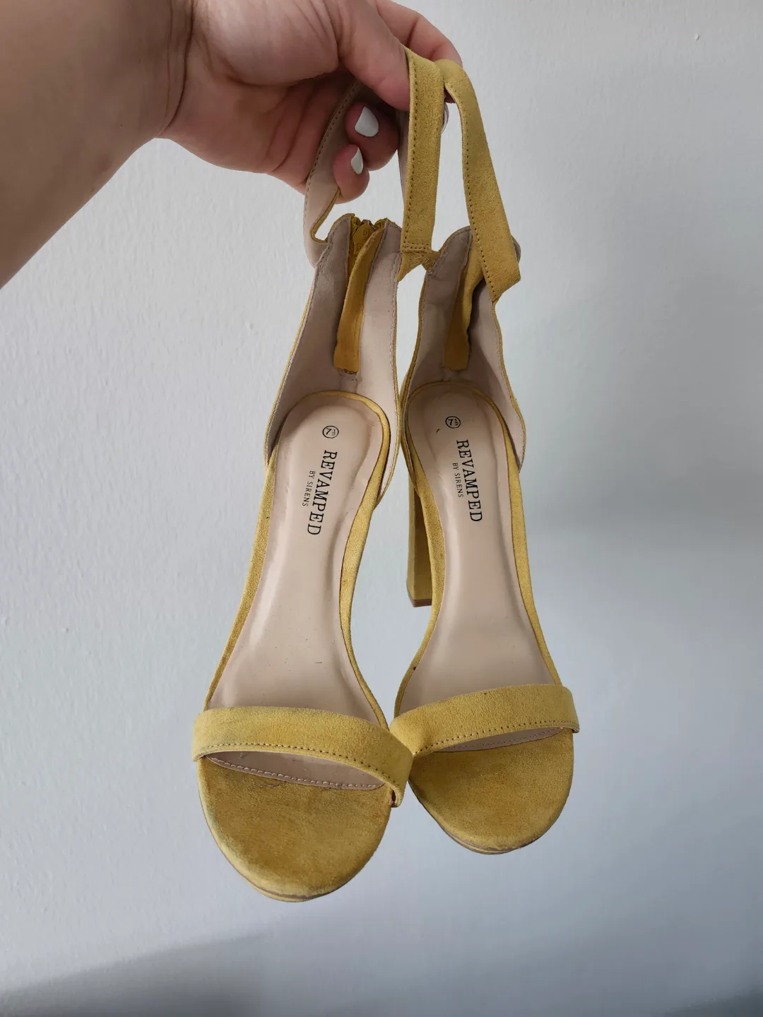 Mustard Yellow Suede Block Heel Sandals thumbnail