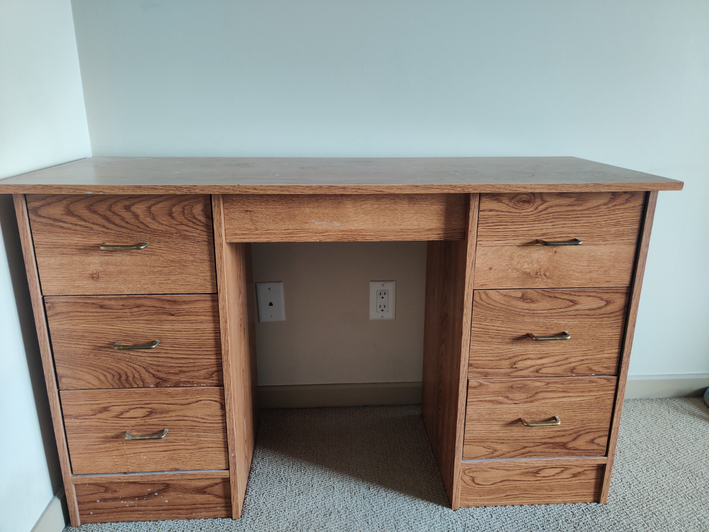 Wooden Desk with Six Drawers