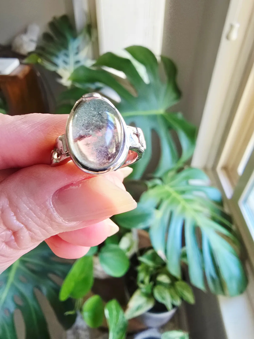 New Green Phantom Quartz natural 925stamp Sterling Silver ring thumbnail