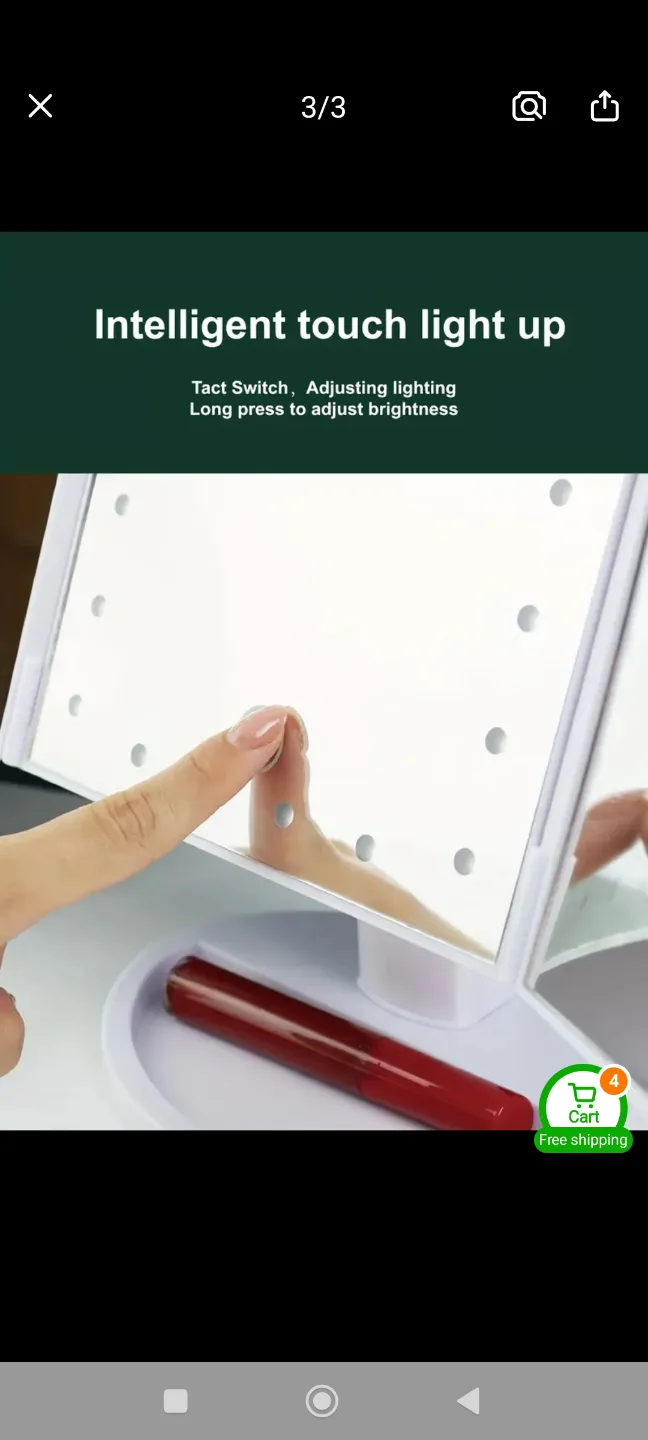 New USB Tri-fold Makeup Mirror with Touch Sensor image indicator(2)