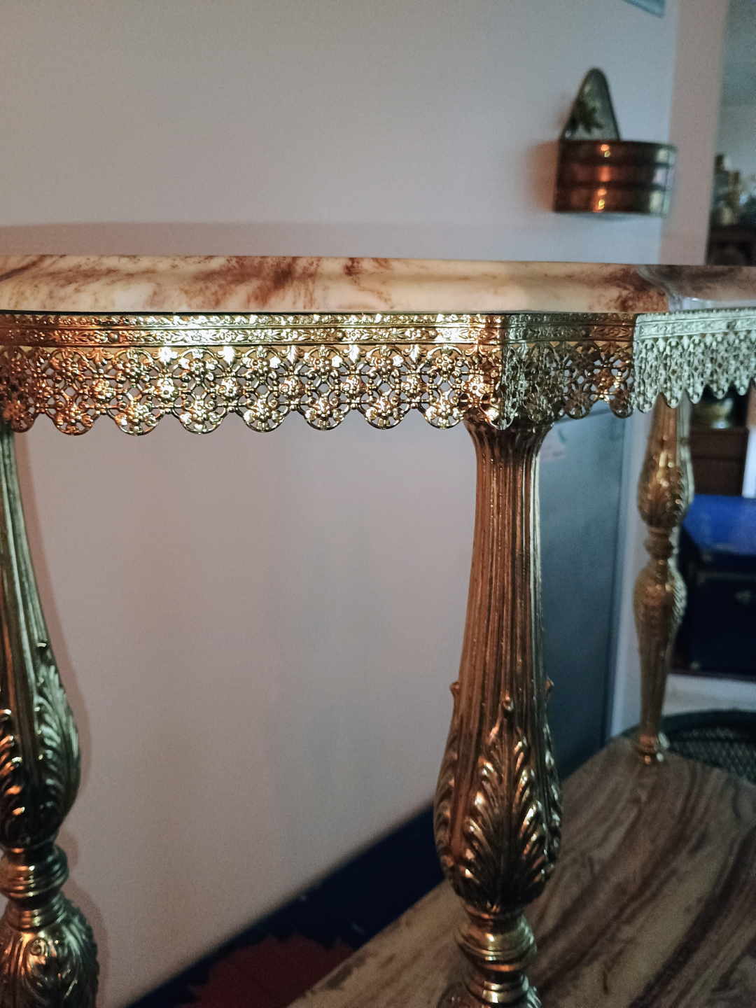 Reserved - Faux Marble and Metal Credenza Hall Table - photo 2