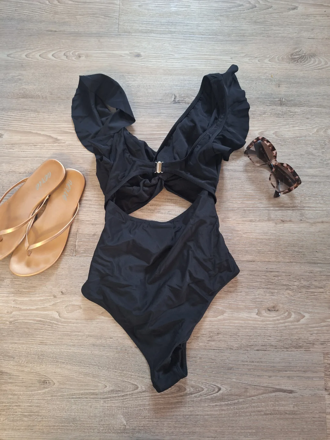 Black Ruffled Cut-Out One-Piece Swimsuit image indicator(2)
