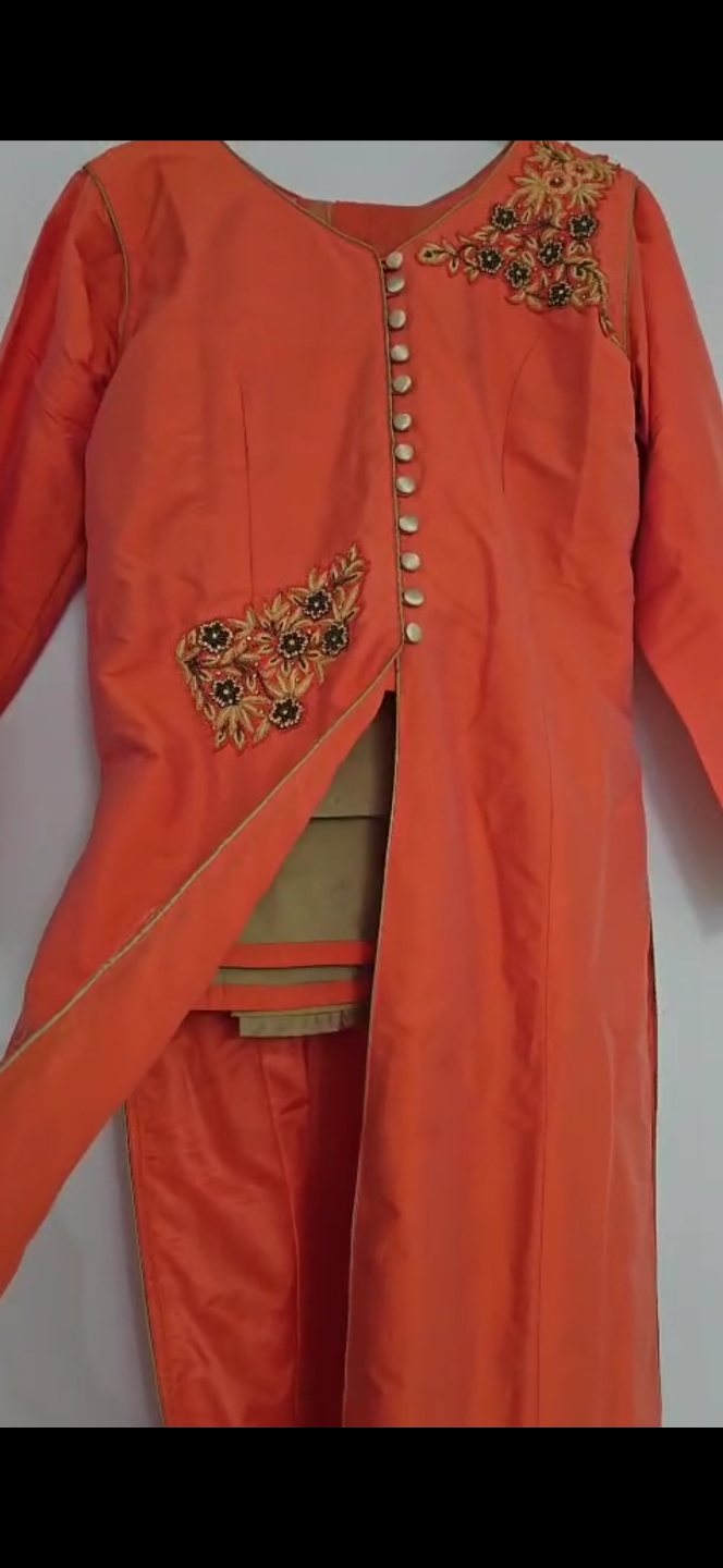 Gorgeous Orange Embroidered Kurti with Pants