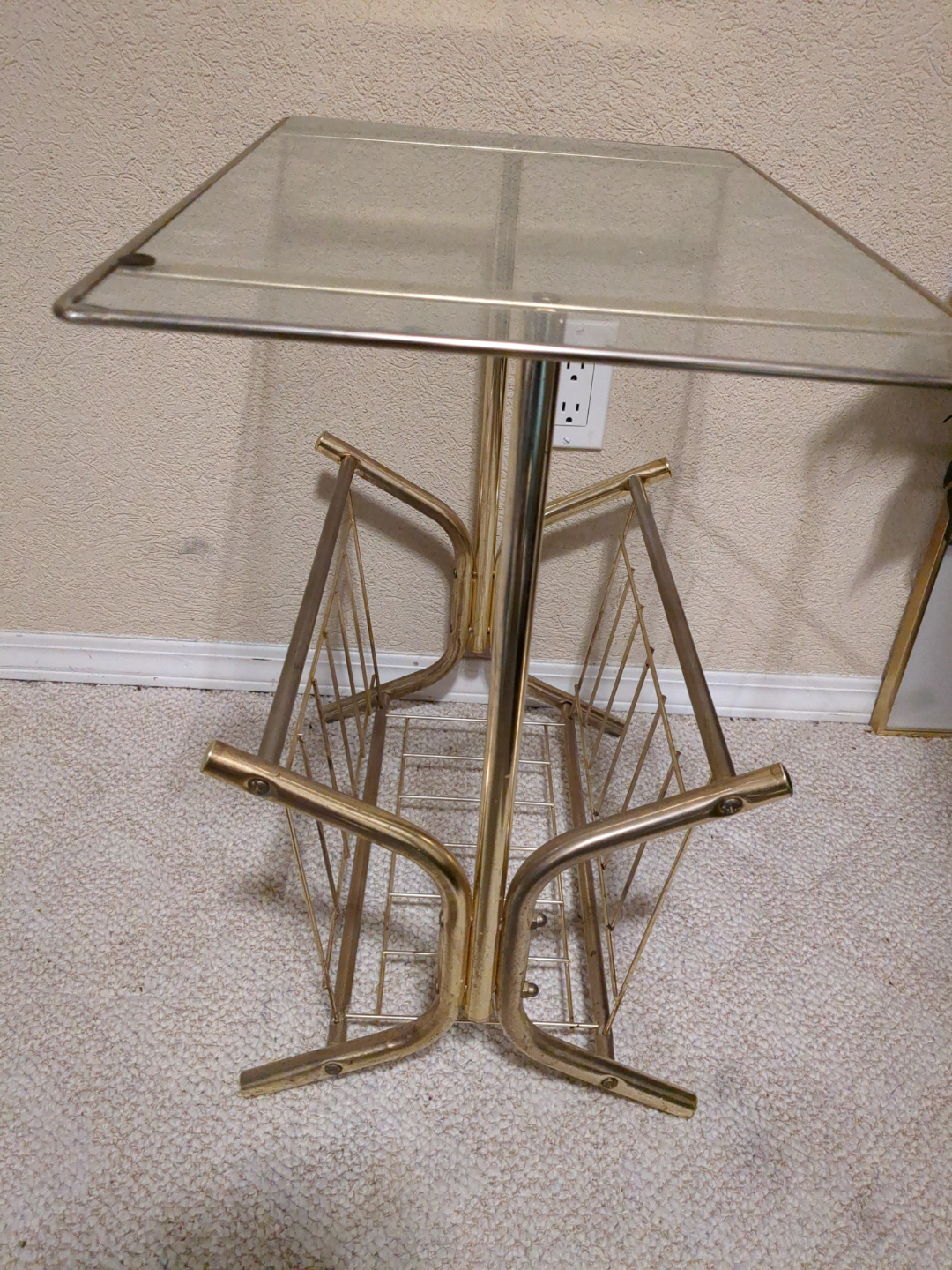 Mid-Century Modern Brass and Glass Side Table with Magazine Rack