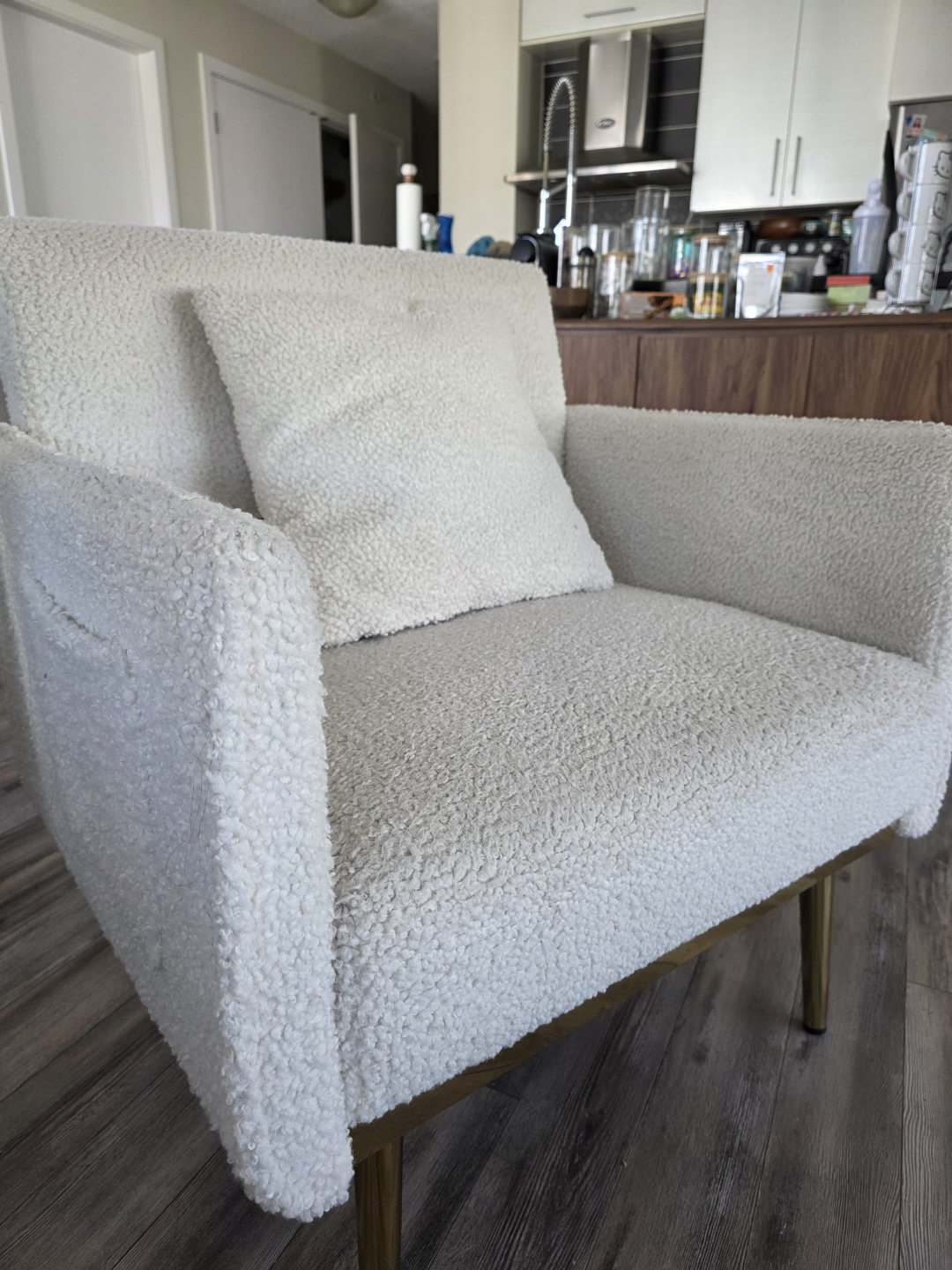 Off-White Sherpa Accent Chair with Gold Legs