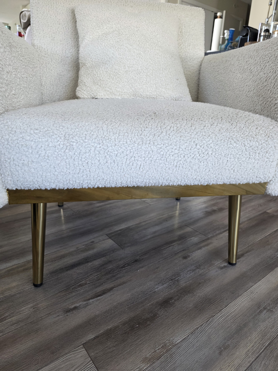 Off-White Sherpa Accent Chair with Gold Legs - photo 3
