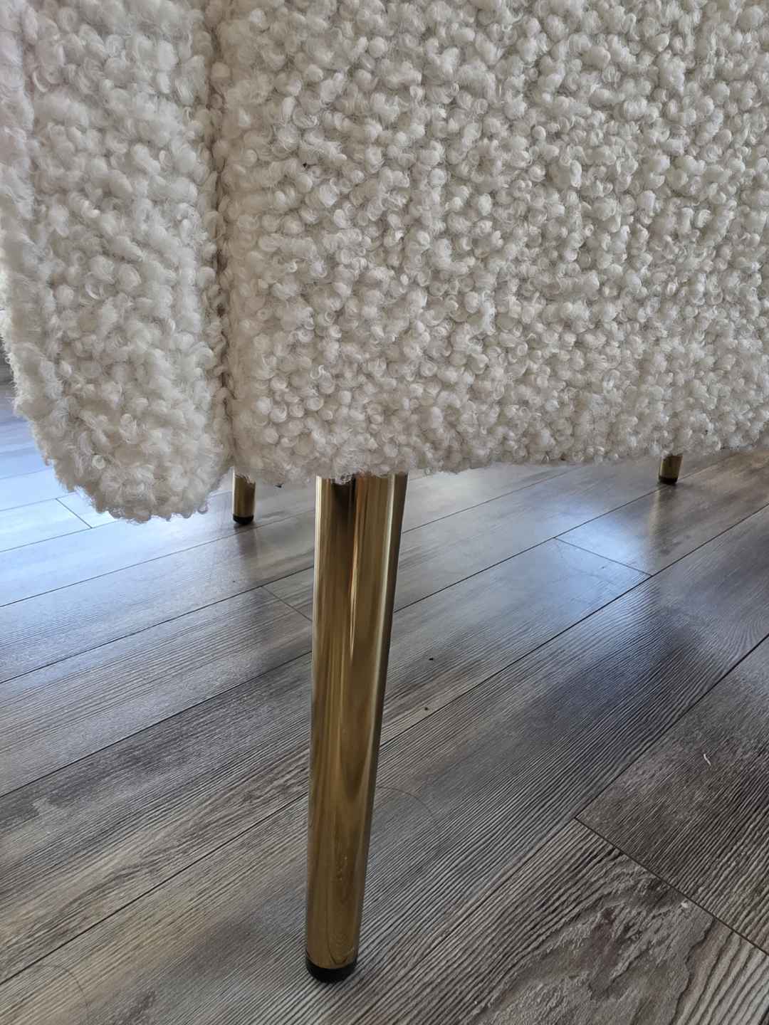 Off-White Sherpa Accent Chair with Gold Legs - photo 5