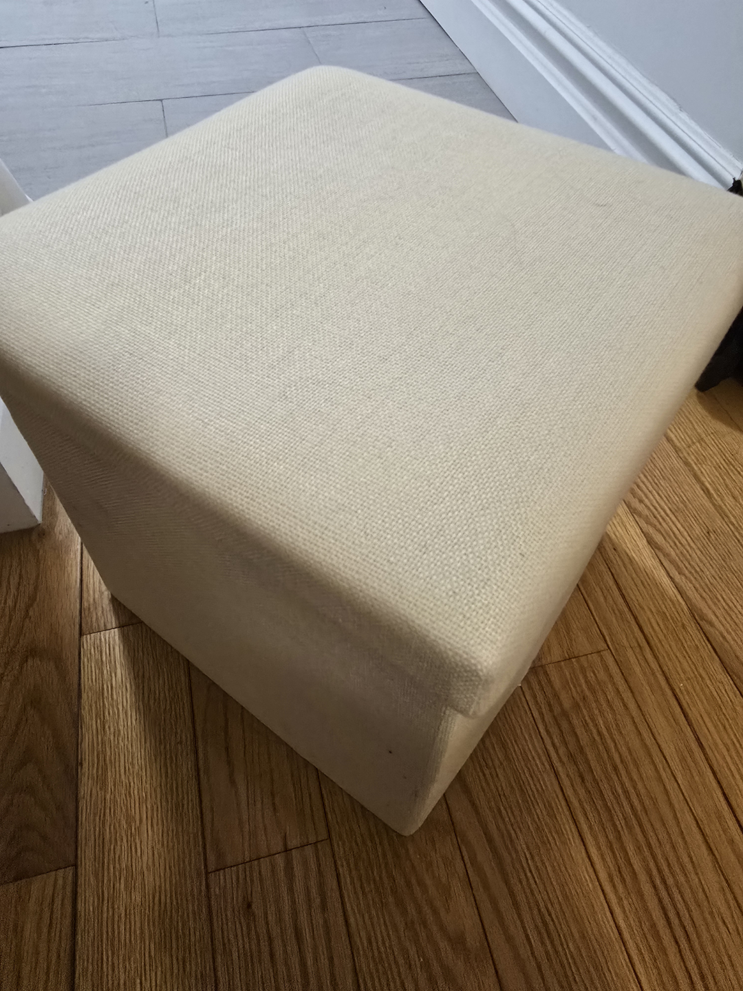 Beige Fabric Storage Ottoman