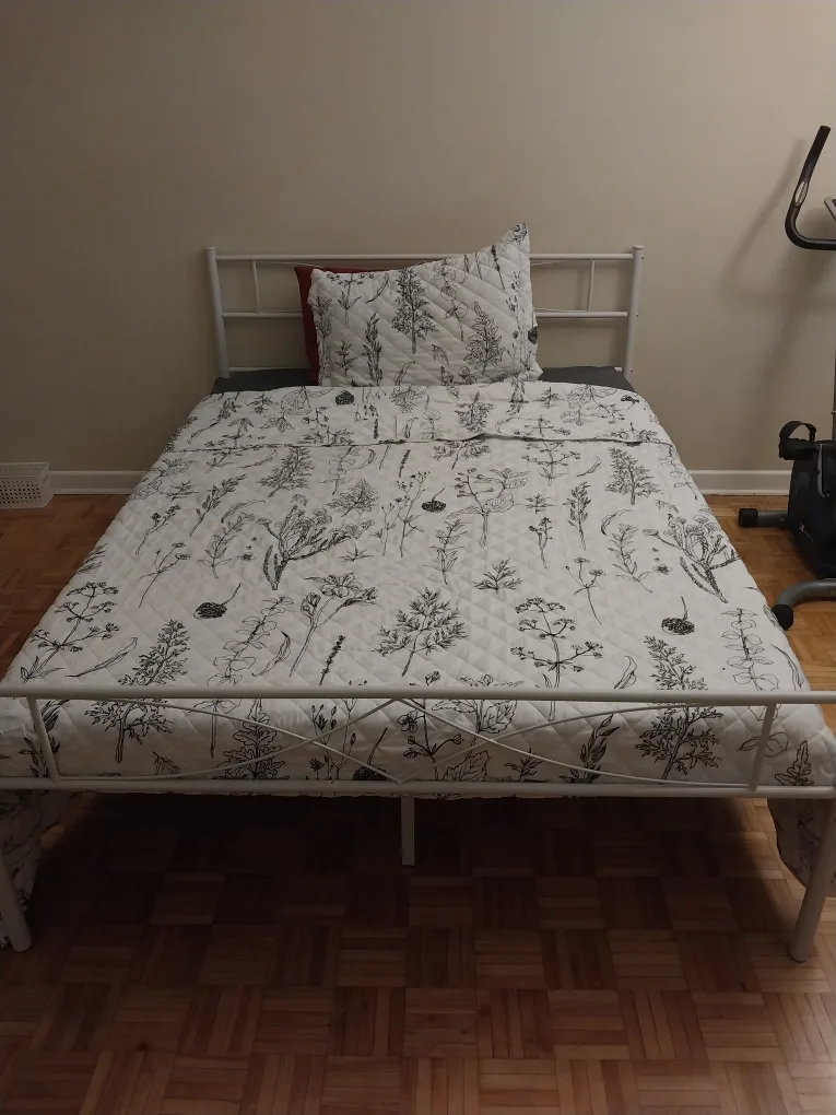 White Metal Double Bed Frame with mattress thumbnail