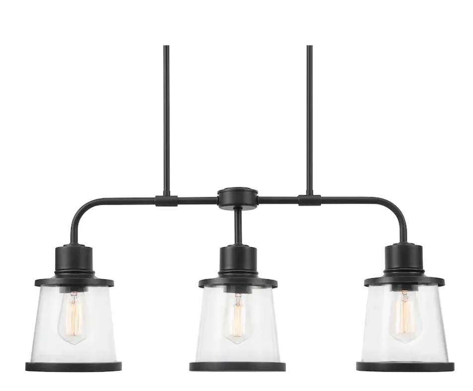 Globe Electric 3-Light Matte Black Linear Dining Room Chandelier image indicator(4)