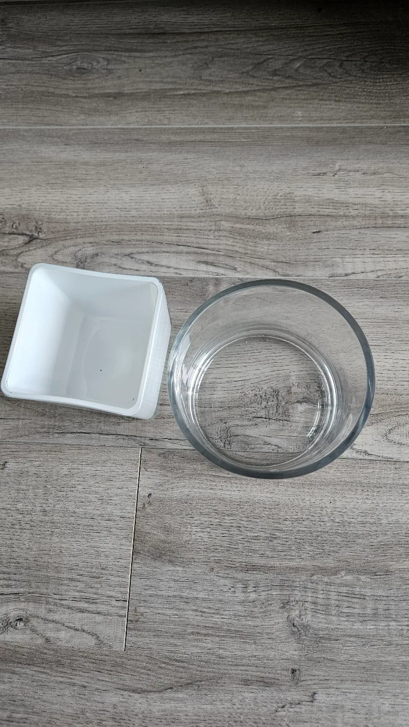 Two Decorative Glass Vases - Square White and Round Clear image indicator(2)