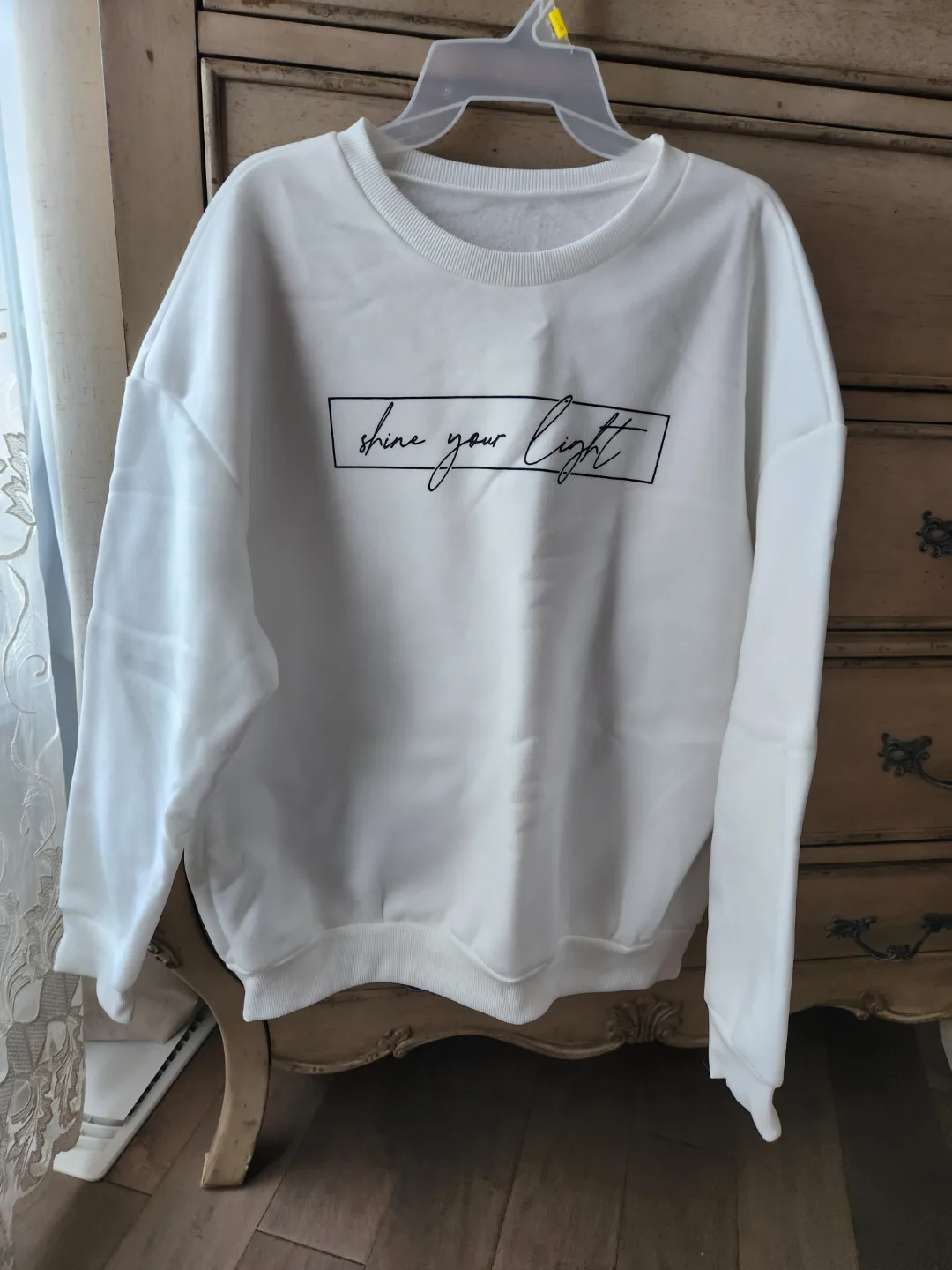Women's White Crewneck Sweatshirt - Shine Your Light thumbnail
