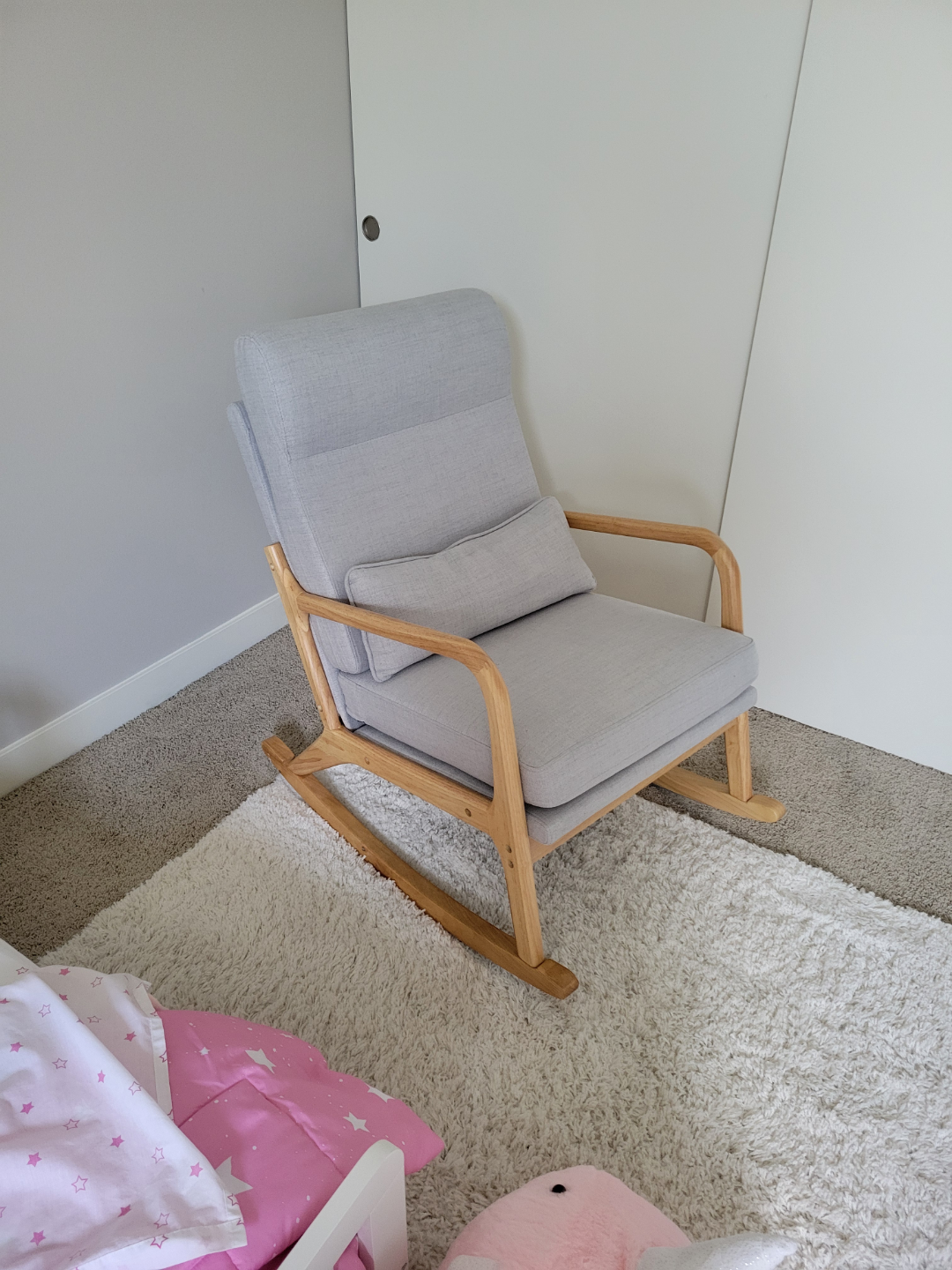 Grey Rocking Chair with Pillow