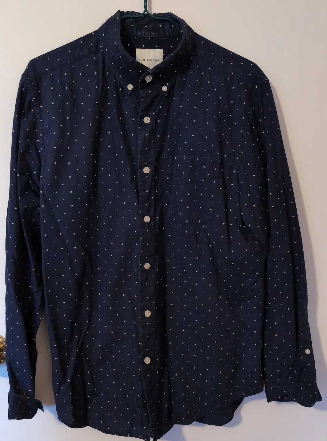 Men's Navy Blue Polka Dot Long Sleeve Button-Down Shirt thumbnail