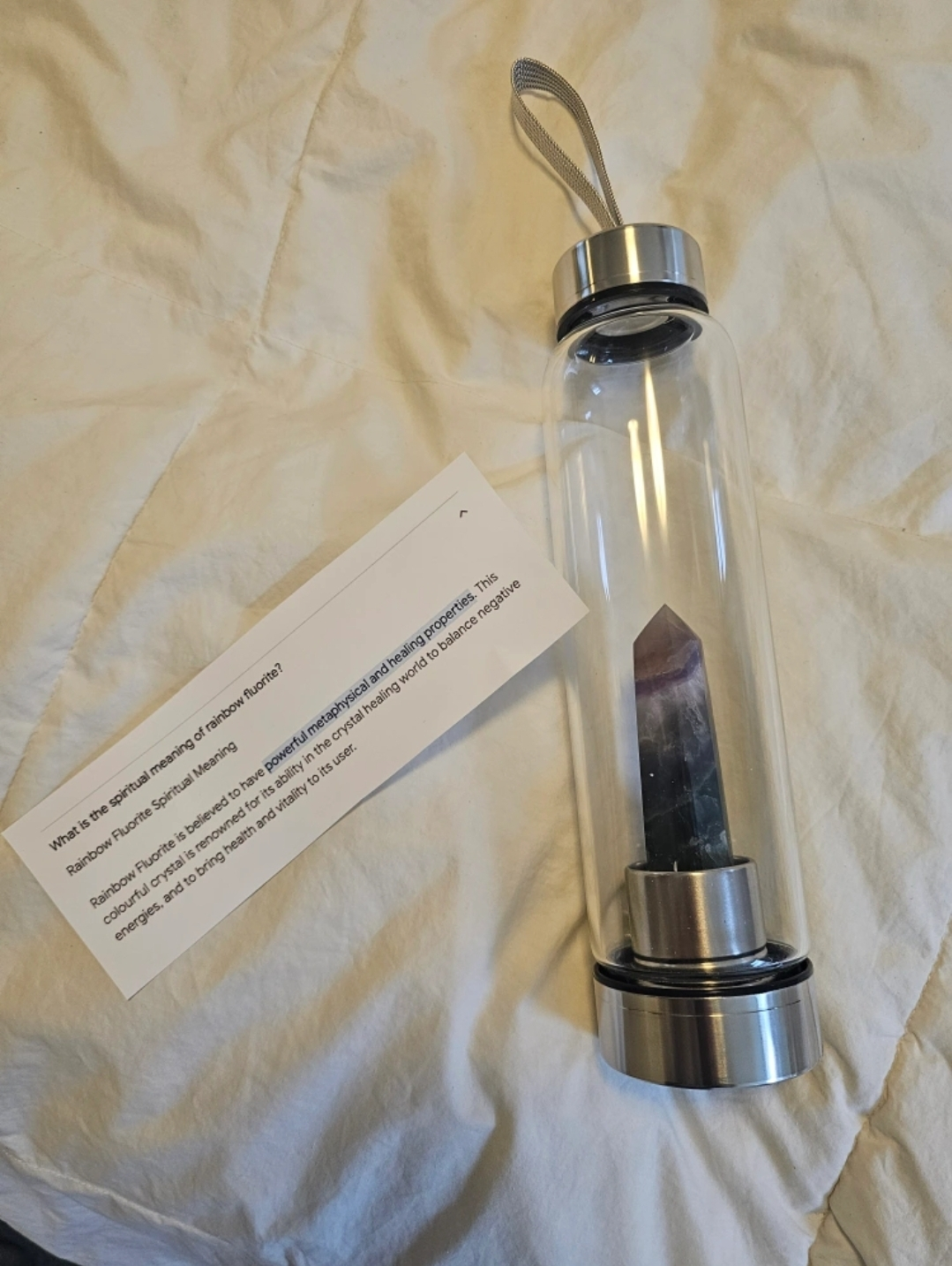 NEW GIFTABLE Crystal Infused Glass Water Bottle Rainbow Fluorite - photo 4