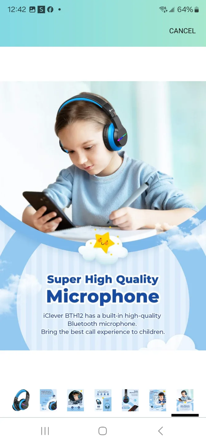 iClever BTH12 Kids Bluetooth Headphones - Blue thumbnail