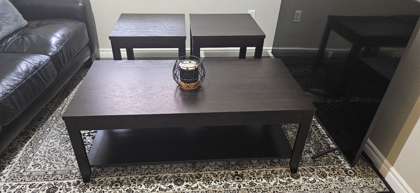 Coffee Table & End Tables Set, Wood Espresso Brown Black ☕️✨️ - photo 2