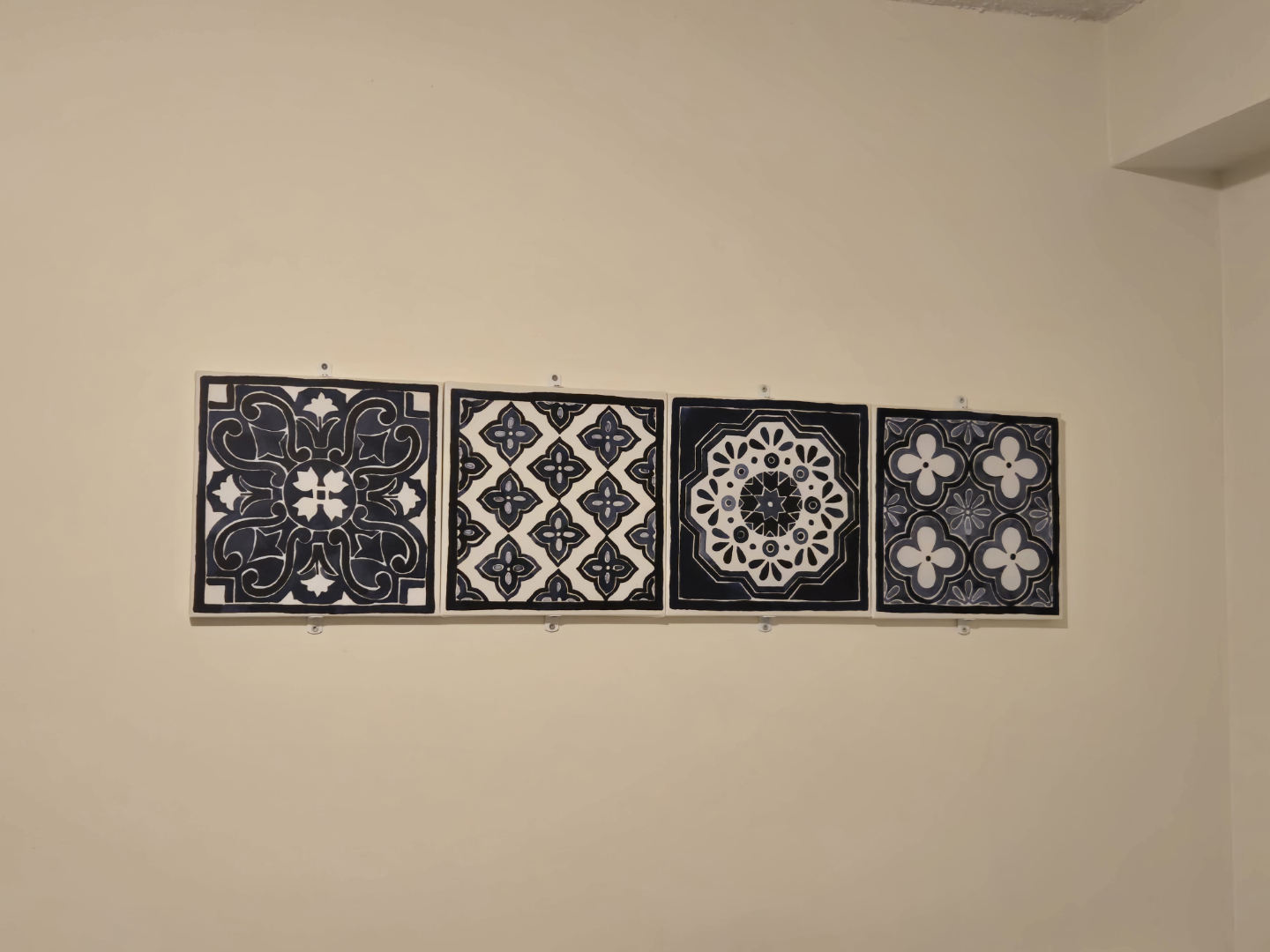 Set of Four Blue and White Patterned Wall Tiles - photo 2