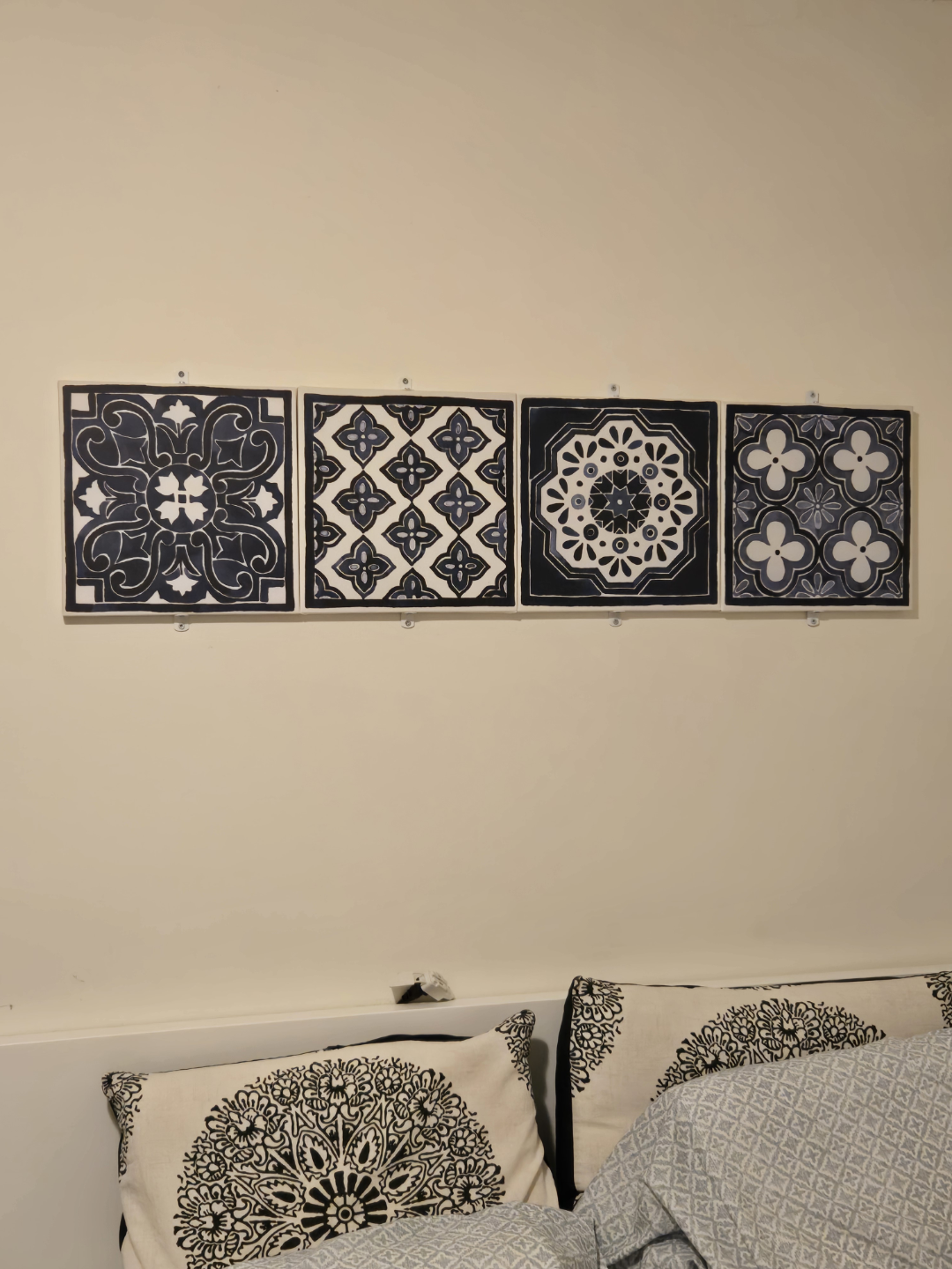 Set of Four Blue and White Patterned Wall Tiles - photo 3