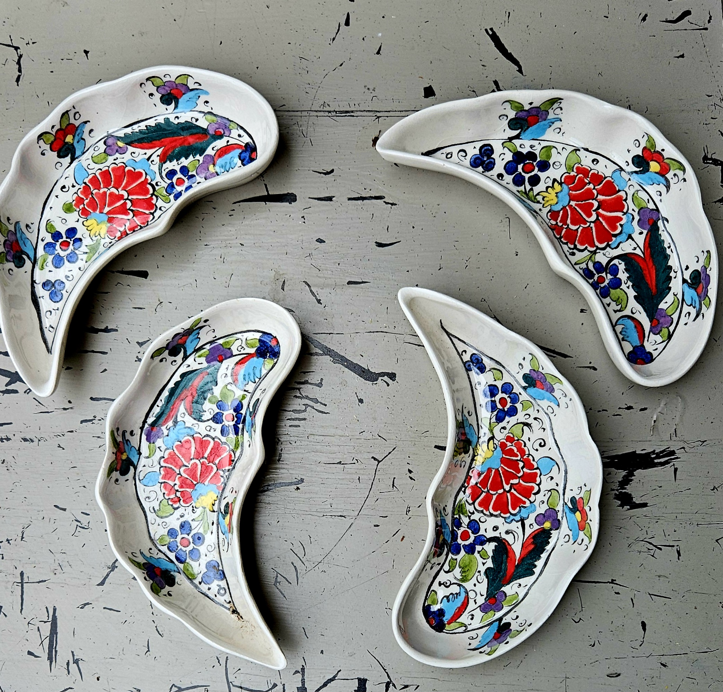 Set of Four Turkish Crescent-Shaped Nesting Sauce Trays