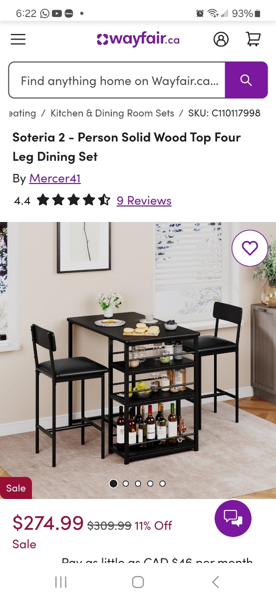 solid black wood dining table set with shelves & 2 chairs