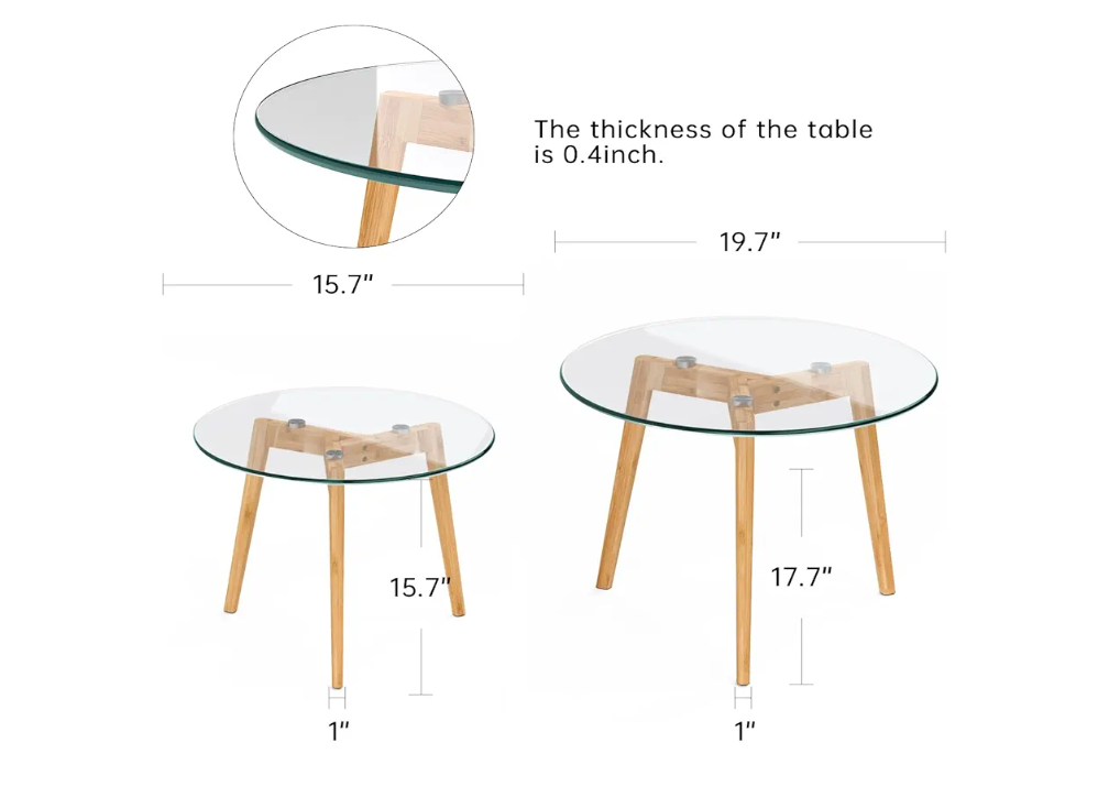 Set of Two Glass Top Side Tables with Wooden Legs - photo 4