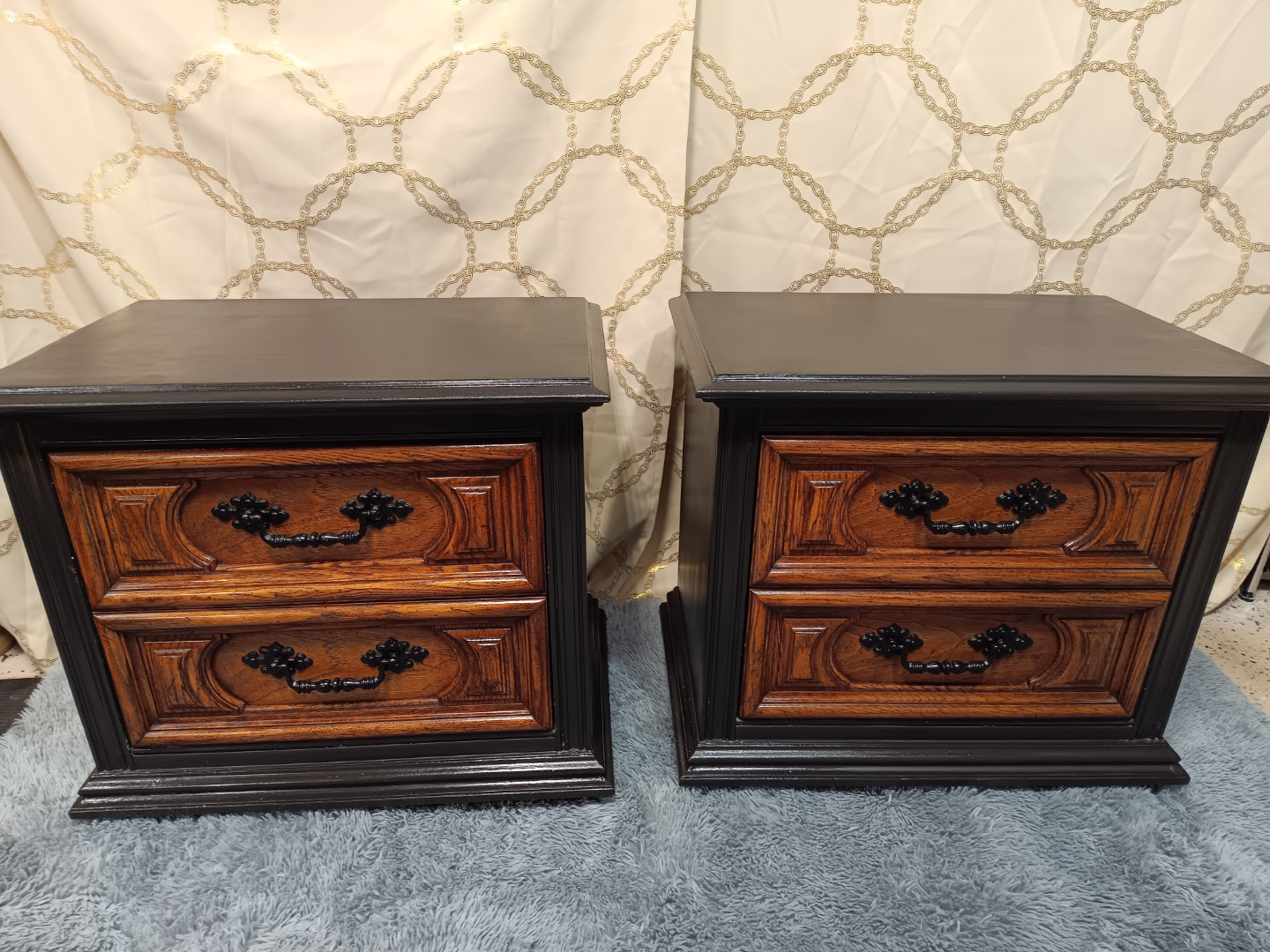 Pair of Vintage Nightstands, Two-Drawer, Dark Wood - photo 2