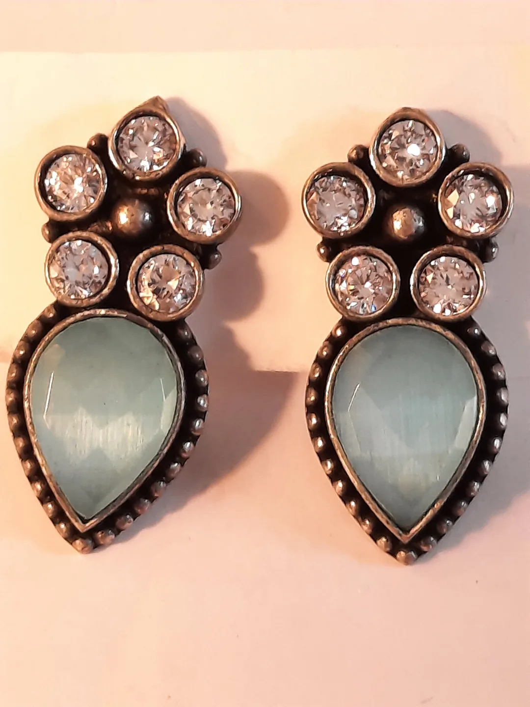 Teardrop Earrings silver filled with blue and white stones image indicator(4)